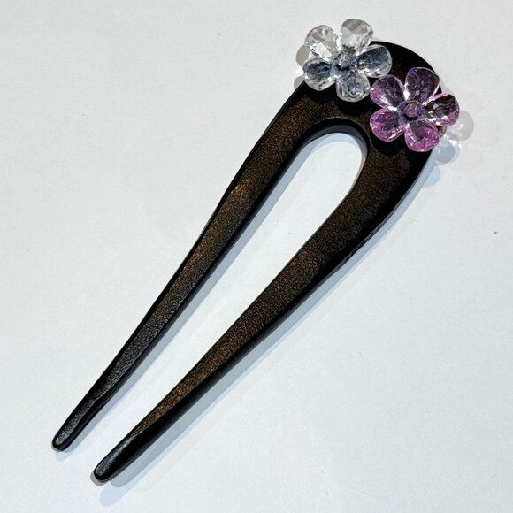 🔥2/$20 Hair Fork Bun Holder Clear and Pink Flower Hair Fork Brand New - Picture 3 of 4
